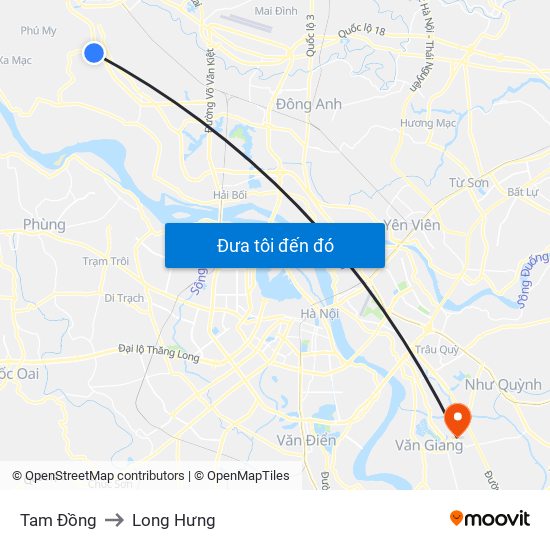 Tam Đồng to Long Hưng map