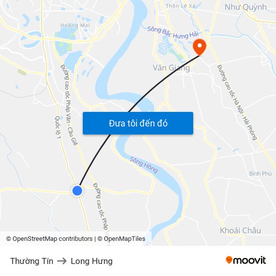 Thường Tín to Long Hưng map