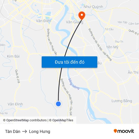 Tân Dân to Long Hưng map