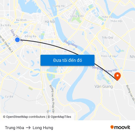 Trung Hòa to Long Hưng map