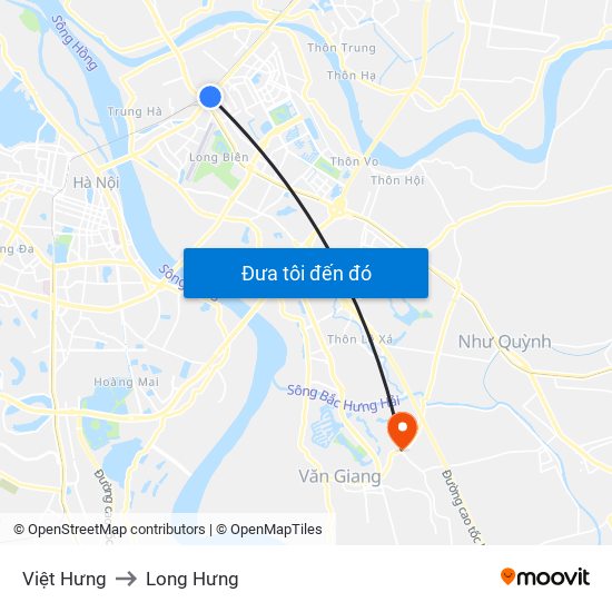 Việt Hưng to Long Hưng map