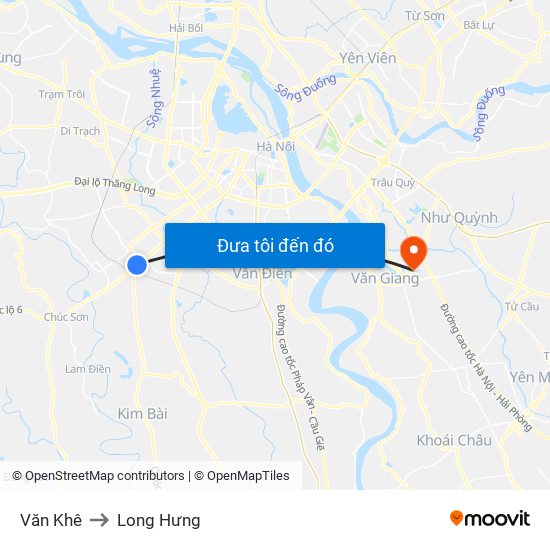 Văn Khê to Long Hưng map