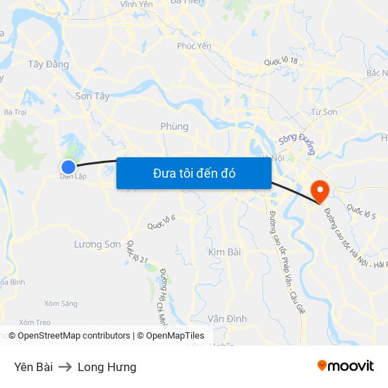 Yên Bài to Long Hưng map