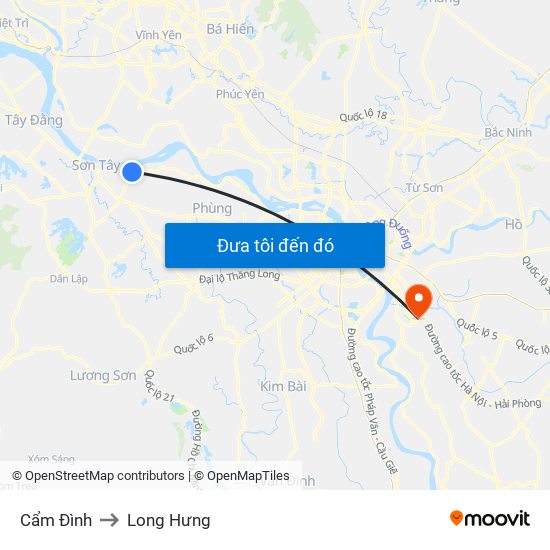 Cẩm Đình to Long Hưng map