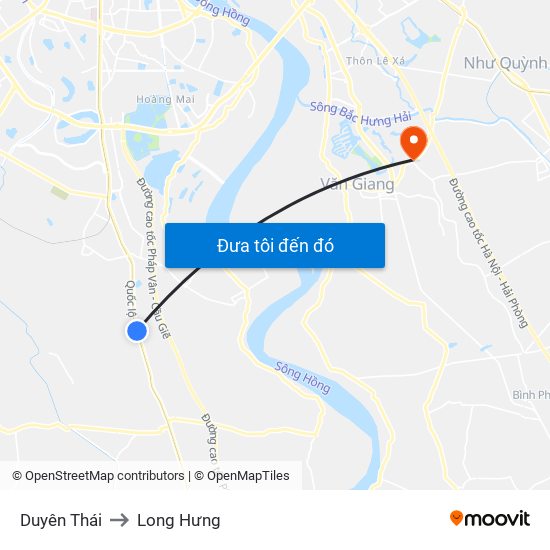 Duyên Thái to Long Hưng map