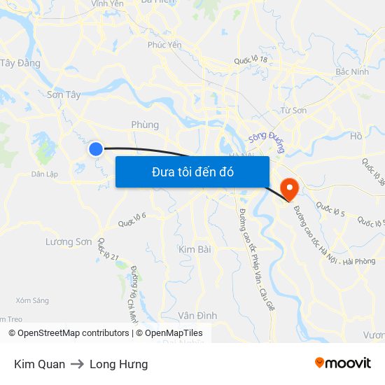 Kim Quan to Long Hưng map