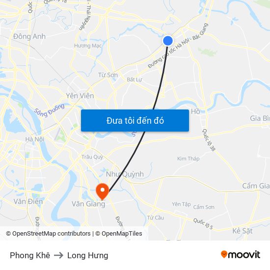 Phong Khê to Long Hưng map