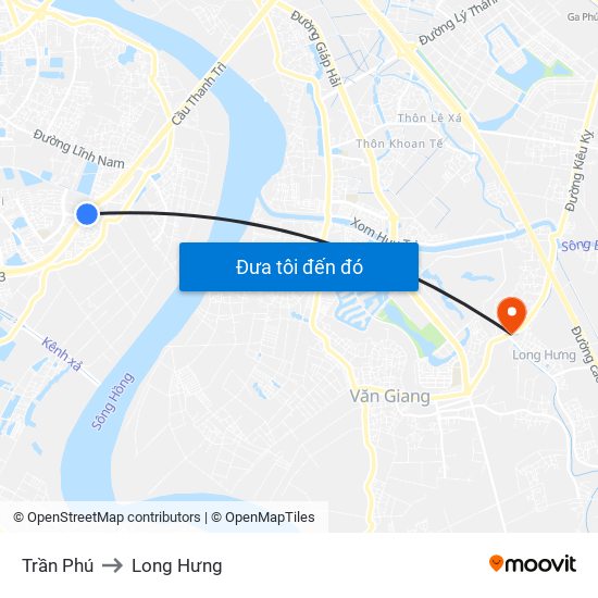 Trần Phú to Long Hưng map