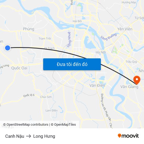 Canh Nậu to Long Hưng map
