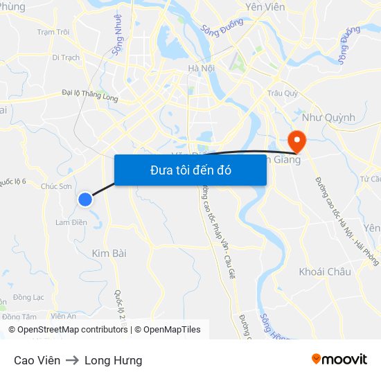 Cao Viên to Long Hưng map