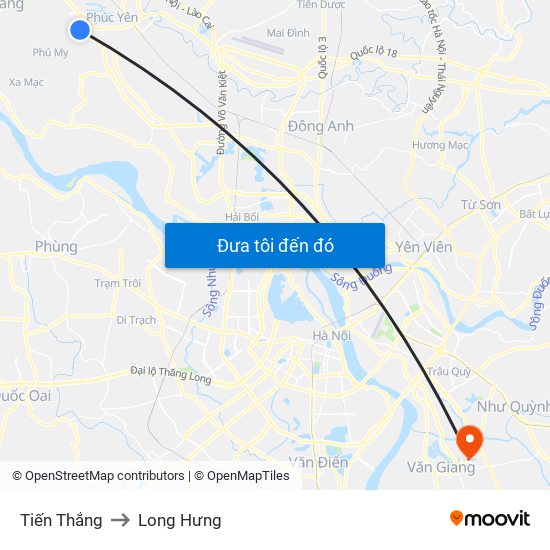 Tiến Thắng to Long Hưng map