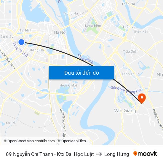 89 Nguyễn Chí Thanh - Ktx Đại Học Luật to Long Hưng map