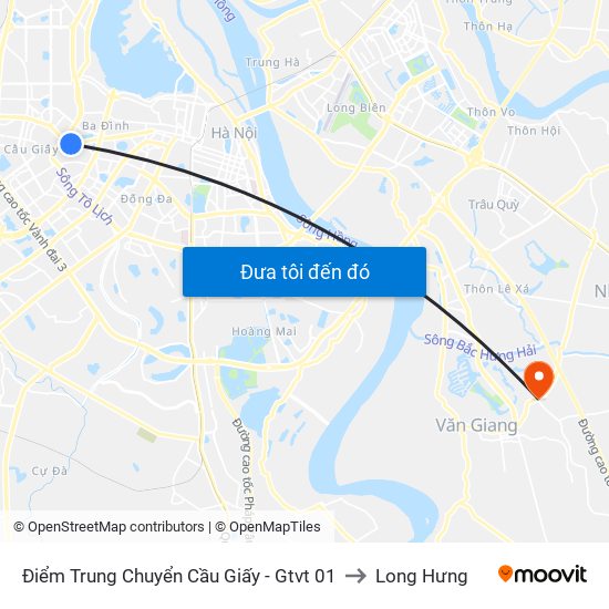 Điểm Trung Chuyển Cầu Giấy - Gtvt 01 to Long Hưng map