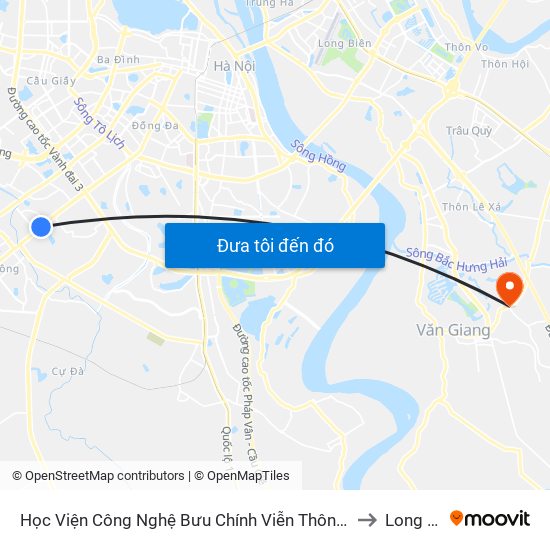 Học Viện Công Nghệ Bưu Chính Viễn Thông - Trần Phú (Hà Đông) to Long Hưng map