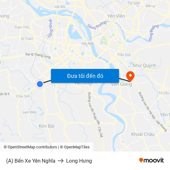 (A) Bến Xe Yên Nghĩa to Long Hưng map