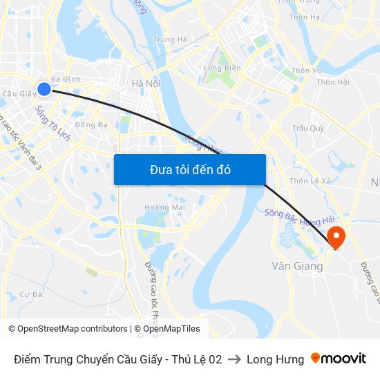 Điểm Trung Chuyển Cầu Giấy - Thủ Lệ 02 to Long Hưng map