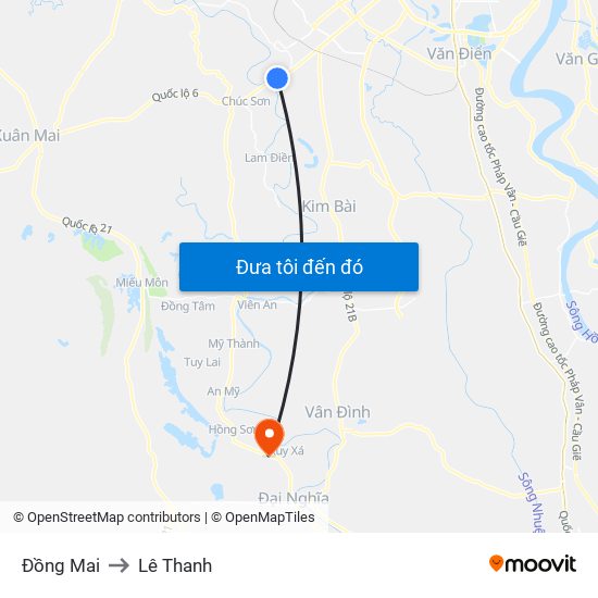 Đồng Mai to Lê Thanh map