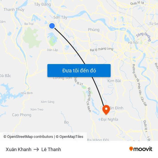 Xuân Khanh to Lê Thanh map