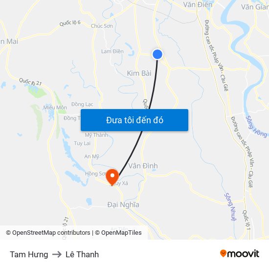 Tam Hưng to Lê Thanh map