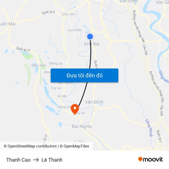 Thanh Cao to Lê Thanh map