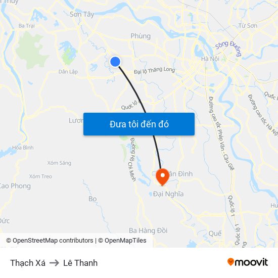 Thạch Xá to Lê Thanh map