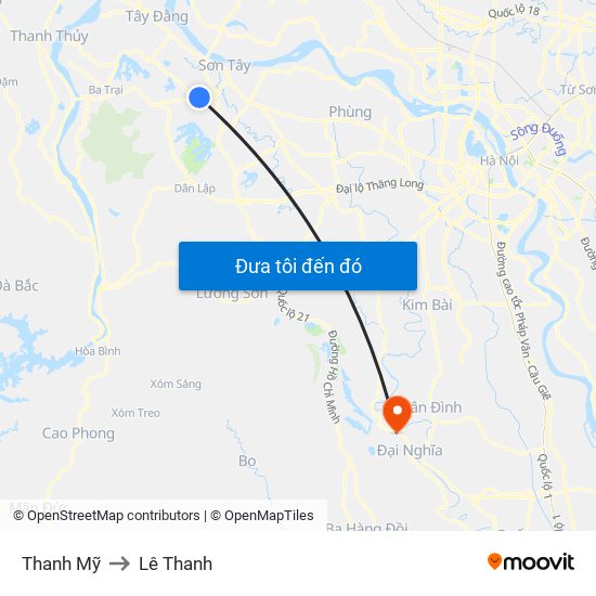 Thanh Mỹ to Lê Thanh map