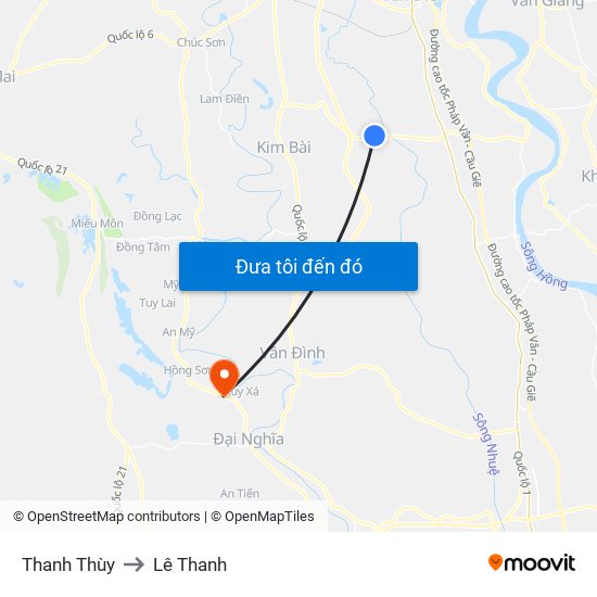 Thanh Thùy to Lê Thanh map