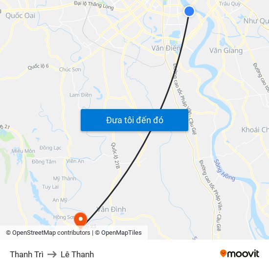 Thanh Trì to Lê Thanh map