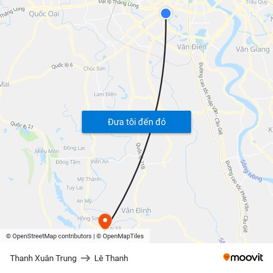 Thanh Xuân Trung to Lê Thanh map