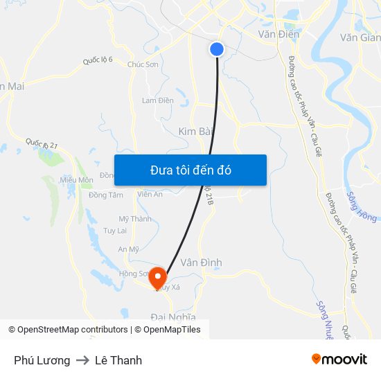 Phú Lương to Lê Thanh map