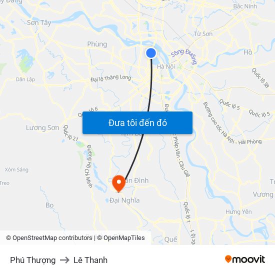 Phú Thượng to Lê Thanh map