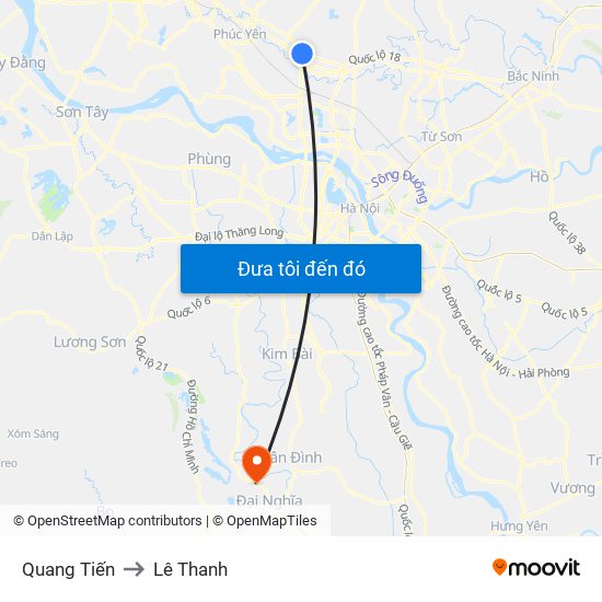 Quang Tiến to Lê Thanh map