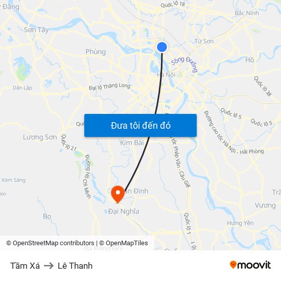 Tầm Xá to Lê Thanh map