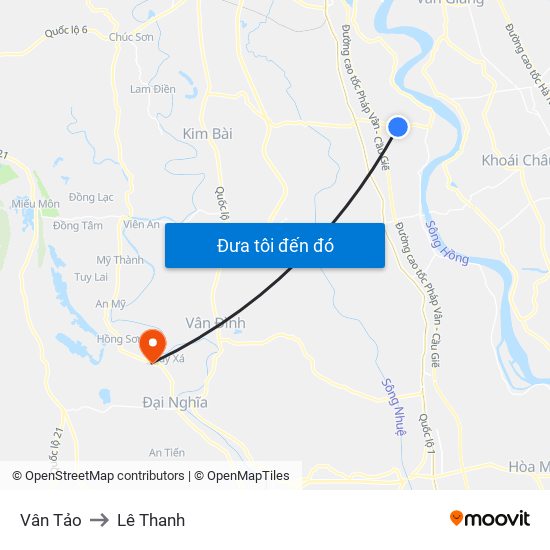 Vân Tảo to Lê Thanh map