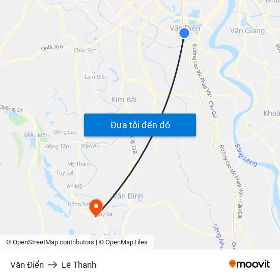 Văn Điển to Lê Thanh map