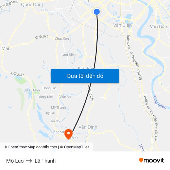 Mộ Lao to Lê Thanh map