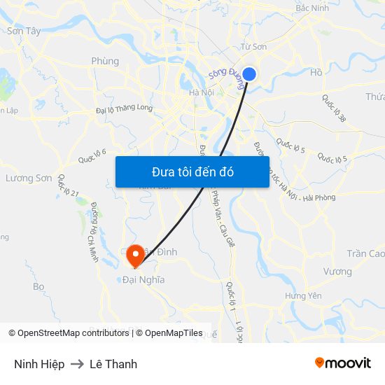 Ninh Hiệp to Lê Thanh map