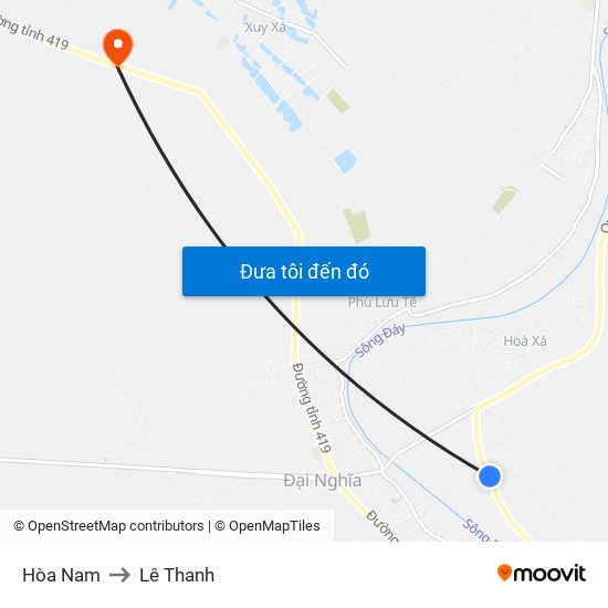 Hòa Nam to Lê Thanh map