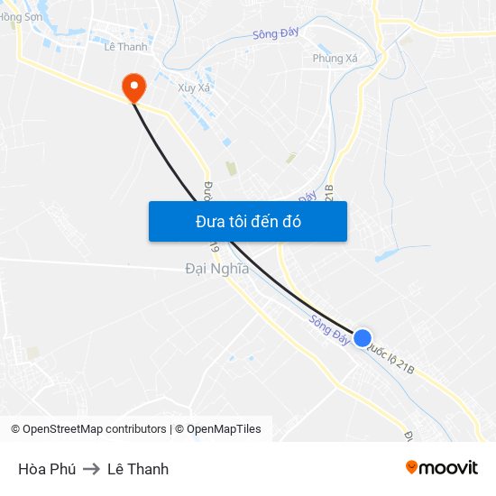 Hòa Phú to Lê Thanh map