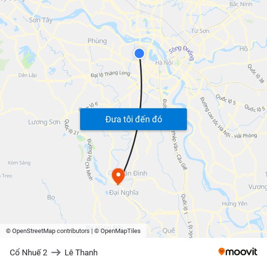 Cổ Nhuế 2 to Lê Thanh map