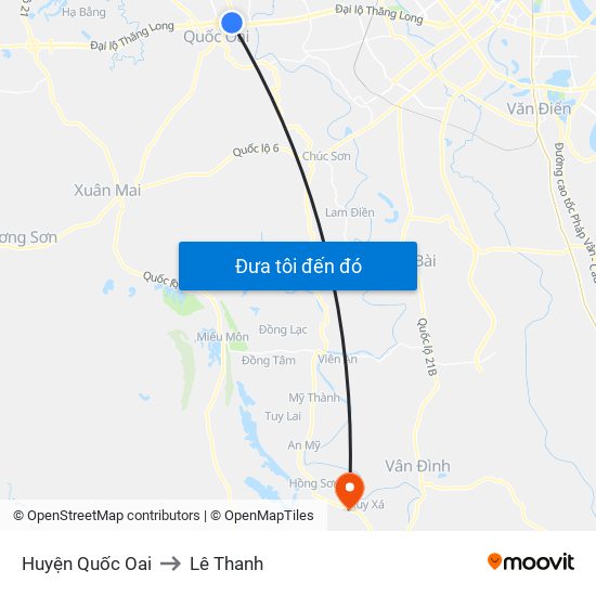 Huyện Quốc Oai to Lê Thanh map