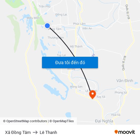 Xã Đồng Tâm to Lê Thanh map