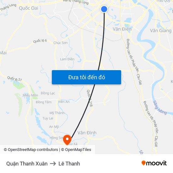 Quận Thanh Xuân to Lê Thanh map