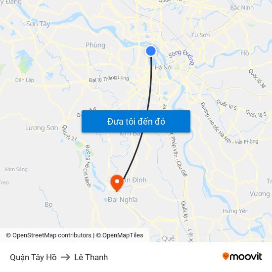 Quận Tây Hồ to Lê Thanh map
