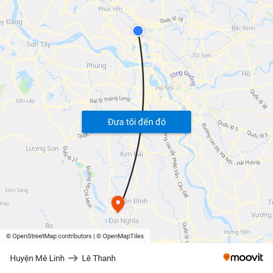 Huyện Mê Linh to Lê Thanh map