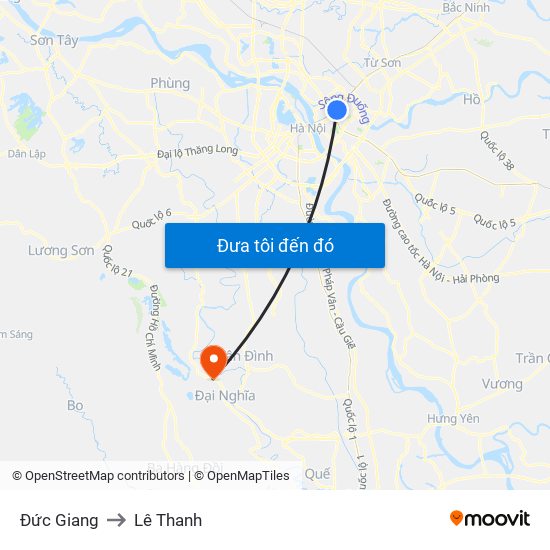 Đức Giang to Lê Thanh map