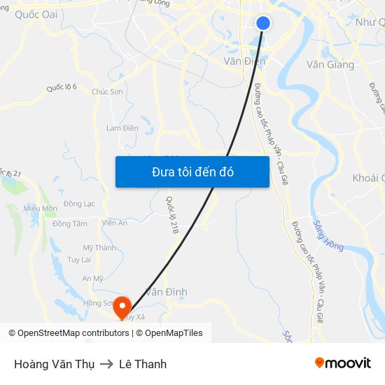 Hoàng Văn Thụ to Lê Thanh map