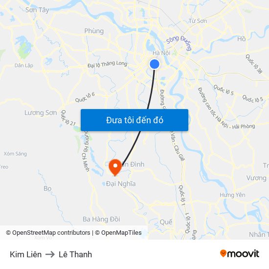 Kim Liên to Lê Thanh map