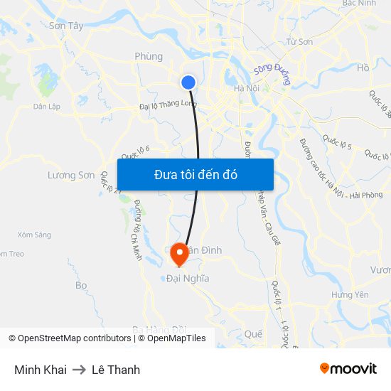 Minh Khai to Lê Thanh map