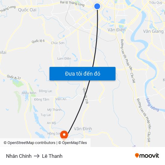 Nhân Chính to Lê Thanh map